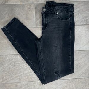 Maurices Distressed Black Faded Skinny Jeans, Sz Large Reg